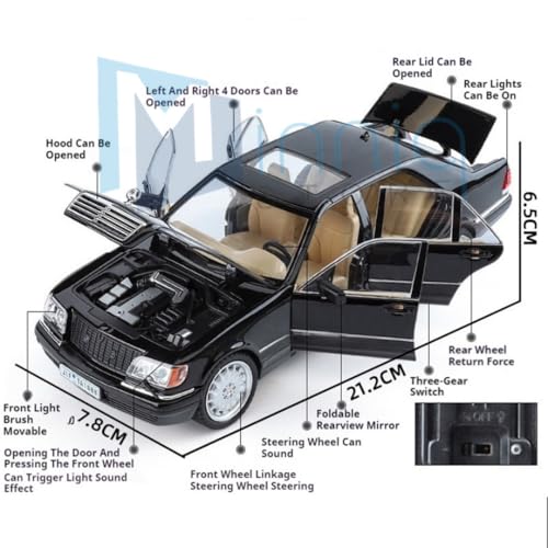 Image of Merceedes Benz W140 Model Car with Box, Zinc Alloy Pull Back Toy car with Sound and Light for Kids Boy Girl Gift [Colors as Per Stock] (Merceedes Benz W140)