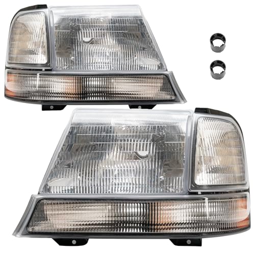 4Pcs Headlights Assembly compatible with Ford Ranger 1998 1999 2000 Head Lights Headlamp w/Corner Lamp Chrome Clear L+ R Factory Style OE# FO2502151 FO2503151 FO2521144 FO2520144
