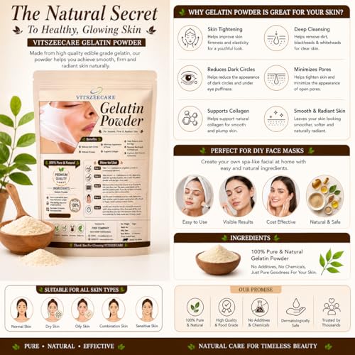 Image of Gelatin Powder 50g for Face Mask | Peel Off Mask Powder | Removes Blackheads & Whiteheads | Facial Hair Removal | Skin Tightening Collagen Support