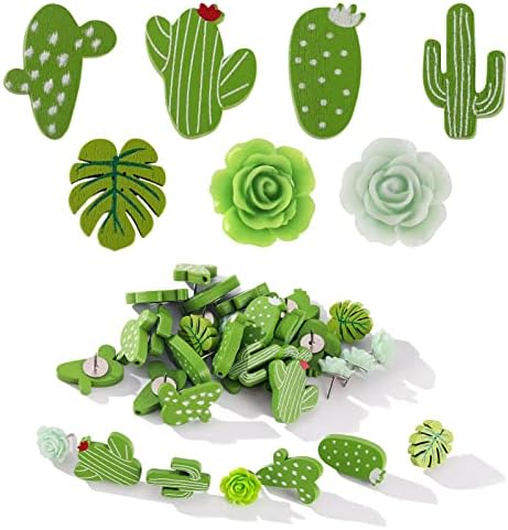 60 PCS Decorative Push Pins Set, Cactus Palm Leaf Camellia Rose Thumb Tack Decorative Cute Push pins for Cork Board Bulletin Board Maps Photos Wall Home Office Classroom Decoration