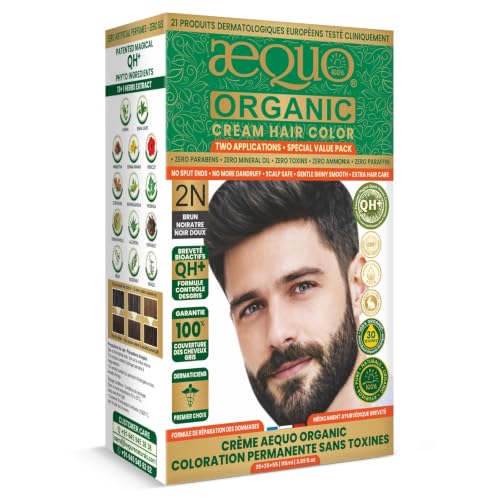 Image of Aequo Organic Permanent Hair Colour for Men | Organic Cream Hair Dye | Complete Hair Coverage | Ammonia Free | Black, 115ml