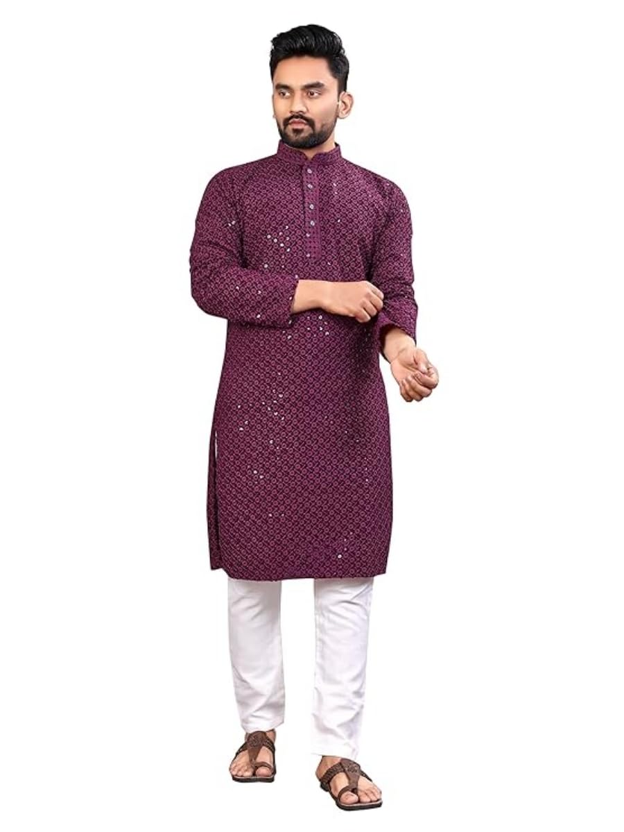 oner Men's Sequence Kurta Pyjama Dress Set-picture-46