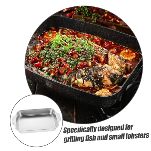 Bandeja de asar de acero inoxidable PRETYZOOM rectangular para pescado y hornear galletas 7