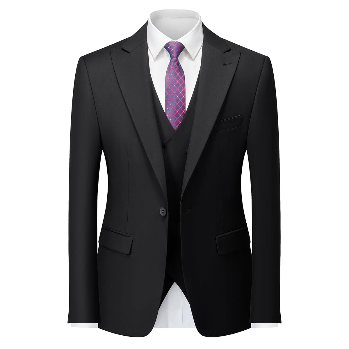 MODFUL Traje de hombre de 3 piezas, corte ajustado, con un botón, chaleco de boda