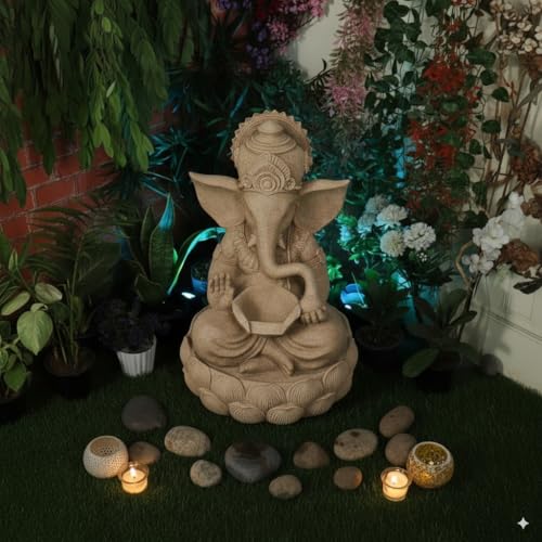 Image of Swarnhouse Lord Ganesha Decorative Water Fountain, 3 Feet Tall, Lotus Base, Indoor Outdoor Garden Decor (Article 4)