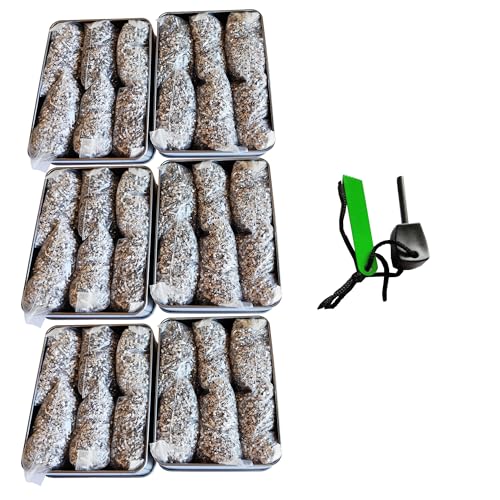 eGreen Emergency Fire Starter Magnesium Pure 6 Bags for Storm Hurricane Outages Camping Hiking Bushcraft Outdoor Survival + Free Water Proof Tin Container (36 Bags + 6 x Ferro Rods & Tin Cans)