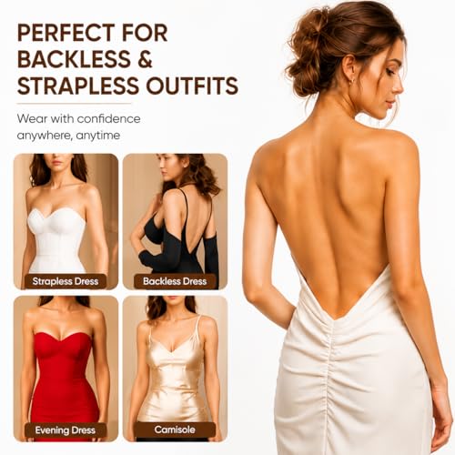 Image of Hasimor Sticky Bra Ultra Thin Silicone Sticky Bra Push Up Strapless Backless Bras for Women