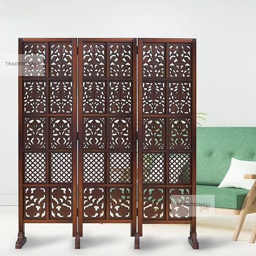 Image of Wooden Room Partition with Stands /Wall Divider for Living Room /Room Divider Wall Separator for Office (3 Panel- Mix with Stand)