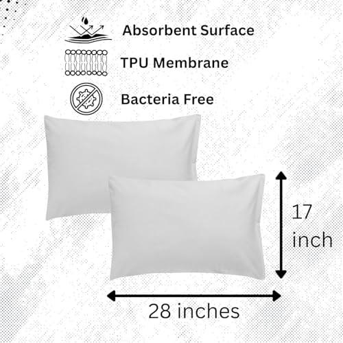 Image of Waterproof Terry Cotton Pillow Protector Cover with Zippered Closure | 18X28 Inch Standard Size Pillow Cover, Set of 2 | Dustproof Bedding Pillowcase for Protection (White)