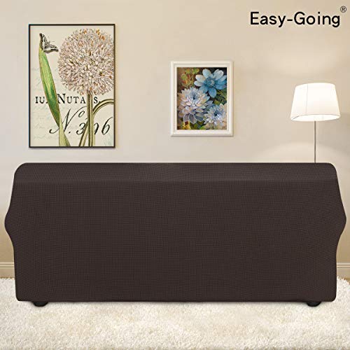 Image of Easy-Going Stretch 4 Seater Sofa Slipcover 1-Piece Sofa Cover Furniture Protector Couch Soft with Elastic Bottom for Kids, Polyester Spandex Jacquard Fabric Small Checks Chocolate