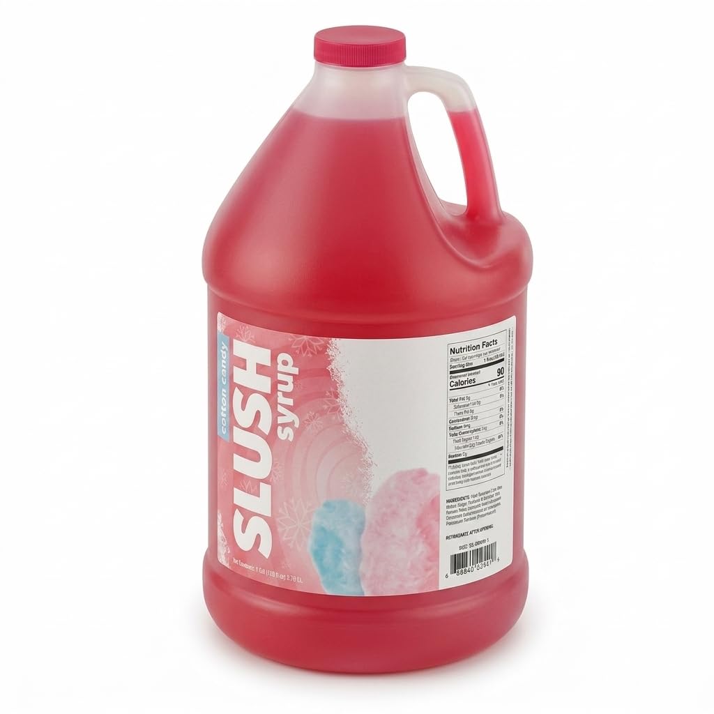 Slushy Mix Concentrate 1 Gallon – 5:1 Frozen Drink Syrup for Slushie, Granita & Snow Cone Machines – High Yield (48 Servings) – Gluten Free – Commercial Beverage Mix – Made in USA (4/Case, Cotton Candy)