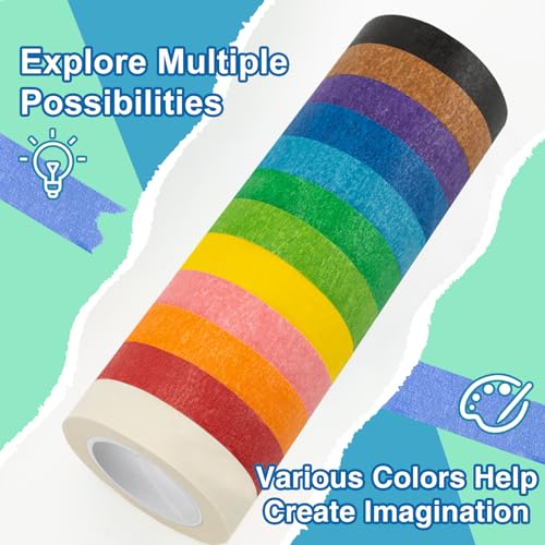 Image of OWLKELA 12 Rolls Masking Tape, 16yd per Roll, Rainbow Colors | Painters Tape, Craft Tape, Ideal for Bullet Journals, Party Decorations & DIY Crafts