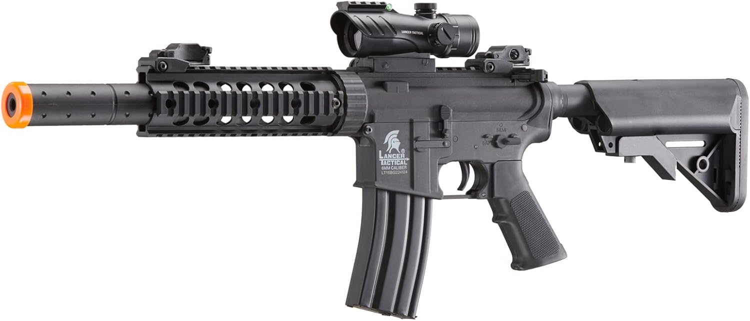 Lancer Tactical Gen 2 M4 SD Polymer Airsoft AEG with Enclosed Red Dot Sight & Top Optic Rail -Color Black