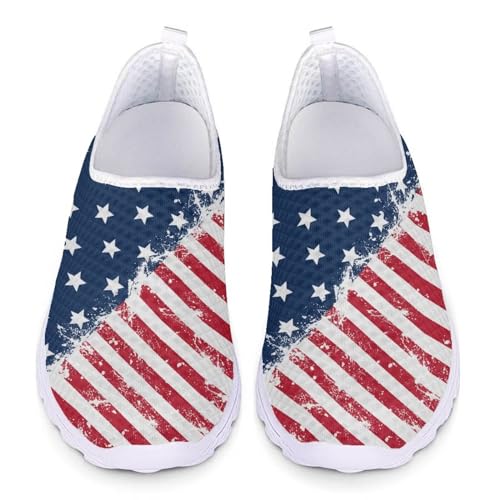 Pointodoor US Flag Patriot Sneakers for Women Men Independence Day Lightweight July 4 Slip-On Sport Sneaker Quick Drying Beach Water Shoes Size 7.5
