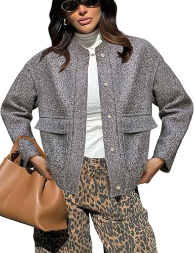 Yousify Women 2024 Fall Winter Fleece Jacket Long Sleeve Casual Button Fuzzy Sherpa Cropped Coats Outerwear with Pockets