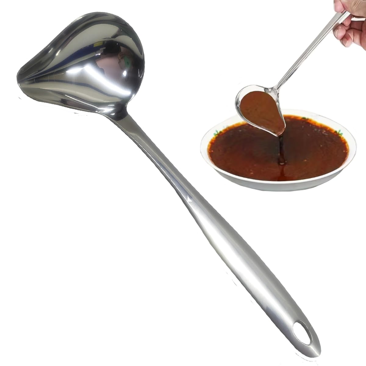 Concha com Bico Lateral em Aço Inox Para Servir Molhos Sopas E Caldas