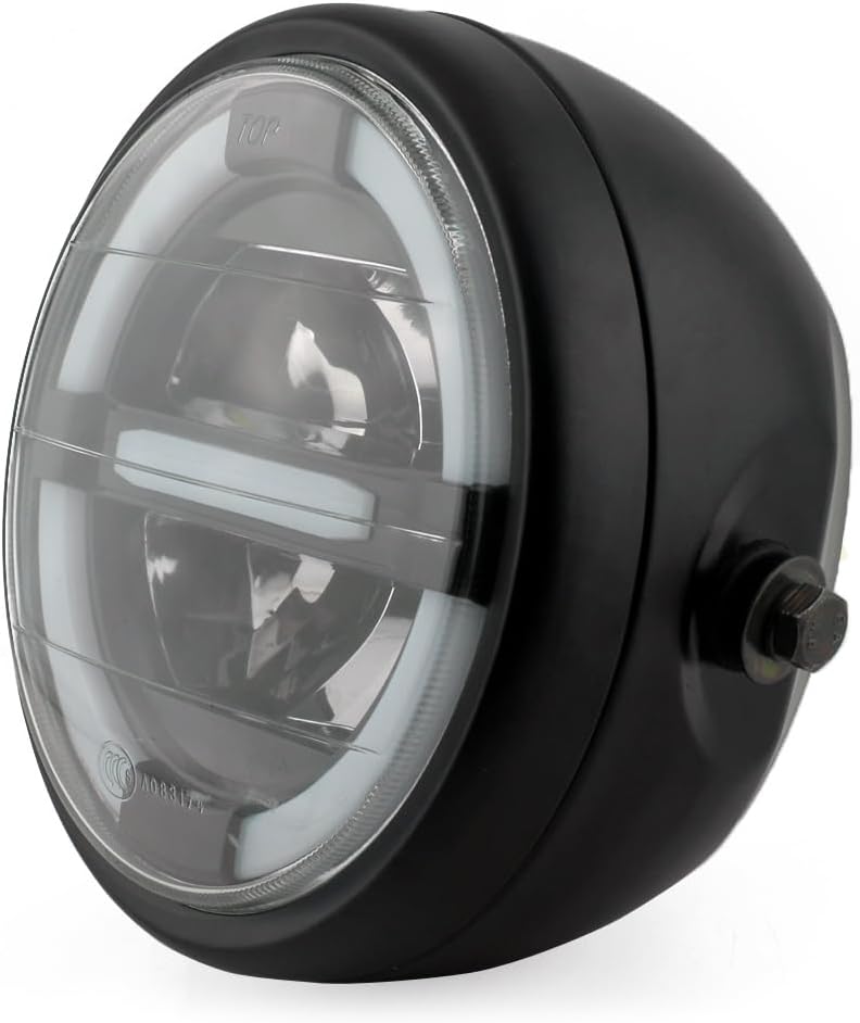 6.5“ Retro LED Motorcycle Headlight Lamp 8mm Universal Side Mount Bolt Metal Shell for Harley Sportster Cafe Racer Chopper Bobber