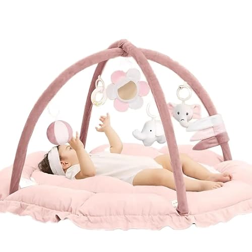 Tapis d’éveil Bébé Rembourré et Réversible Rose – 120x90x73 cm – Tapis de Jeu bébé Matelassé Confortable avec Jouets Sensoriels Inclus