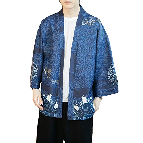 Seidarise Men's Kimono Cardigan Japanese Fashion Floral Vintage Casual Open Front Yukata