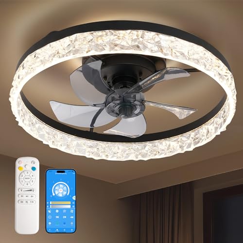 CubiCubi Ceiling Fans with Lights, 20 Inch Black Low Profile Ceiling Fans with Lights and Remote...