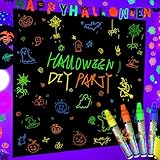 Mega-L Glow In The Dark Party Supplies, Neon Halloween DIY party decorations with 4 fluorescent colored pens, Let’s Glow Photography Background Birthday Graffiti Black Light Photo Booth (5.2x5.9 feet)