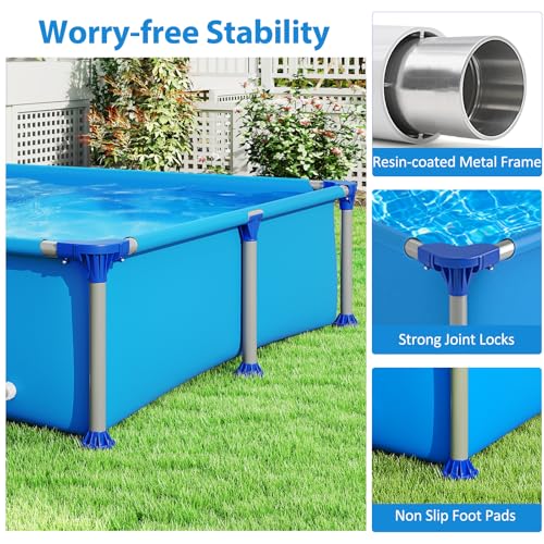 SOARS Rechteckiger Rohrpool, Aufstellpool 228 X 159 X 42 CM, Metallstruktur, langlebiges PVC, mit Filter, für Kinder ab 3 Jahren, Blau