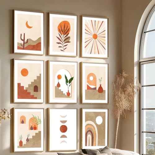 Image of kotart Aesthetic Abstract Art Home Decoration | Boho Floral Paintings With Frame For Living Room Bed Room Hotel Wall Decor Digital Reprint Set of 9 (10X13 inch)