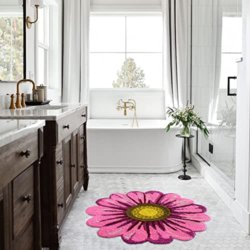 Sunflower Rug For Kitchen Bathroom Bedroom Living Room - Hand Woven Round Flower Floor Mat Modern Area Rugs Runner, Pink #TOP1