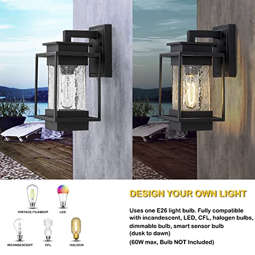 Gooray Outdoor Wall Sconce 2 Pack, 100% Anti-Rust Aluminum Waterproof Porch Light Outside Wall Lights For House, Sand Black Exterior Light Fixture Wall Mount With Clear Crack Glass #TOP3