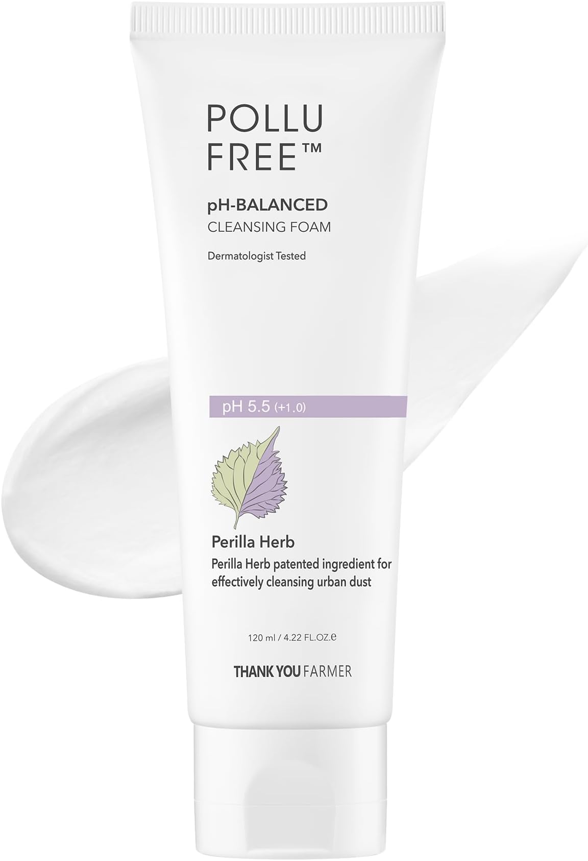 THANKYOU FARMER Pollufree pH-Balanced Cleansing Foam - Korean Face Wash for Sensitive Skin, Hyaluronic Acid Hydrating Facial Cleanser 4.22 fl.oz