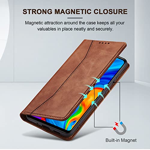 Image of Jasonyu Case for Huawei P30 Lite Leather Wallet Flip Cover with Card Holder,Kickstand, Magnetic Closure,TPU Shockproof Phone Case Compatible with Huawei P30 Lite (Brown)