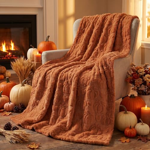 Horaldaily Fall Blanket Throw Pumpkin Heart Caramel Autumn Thanksgiving Soft Fuzzy Plush Faux Fur Cozy Blankets for Couch Sofa Bed Lounging Decor Ideal Gifts for Kids Adults Self 50x60