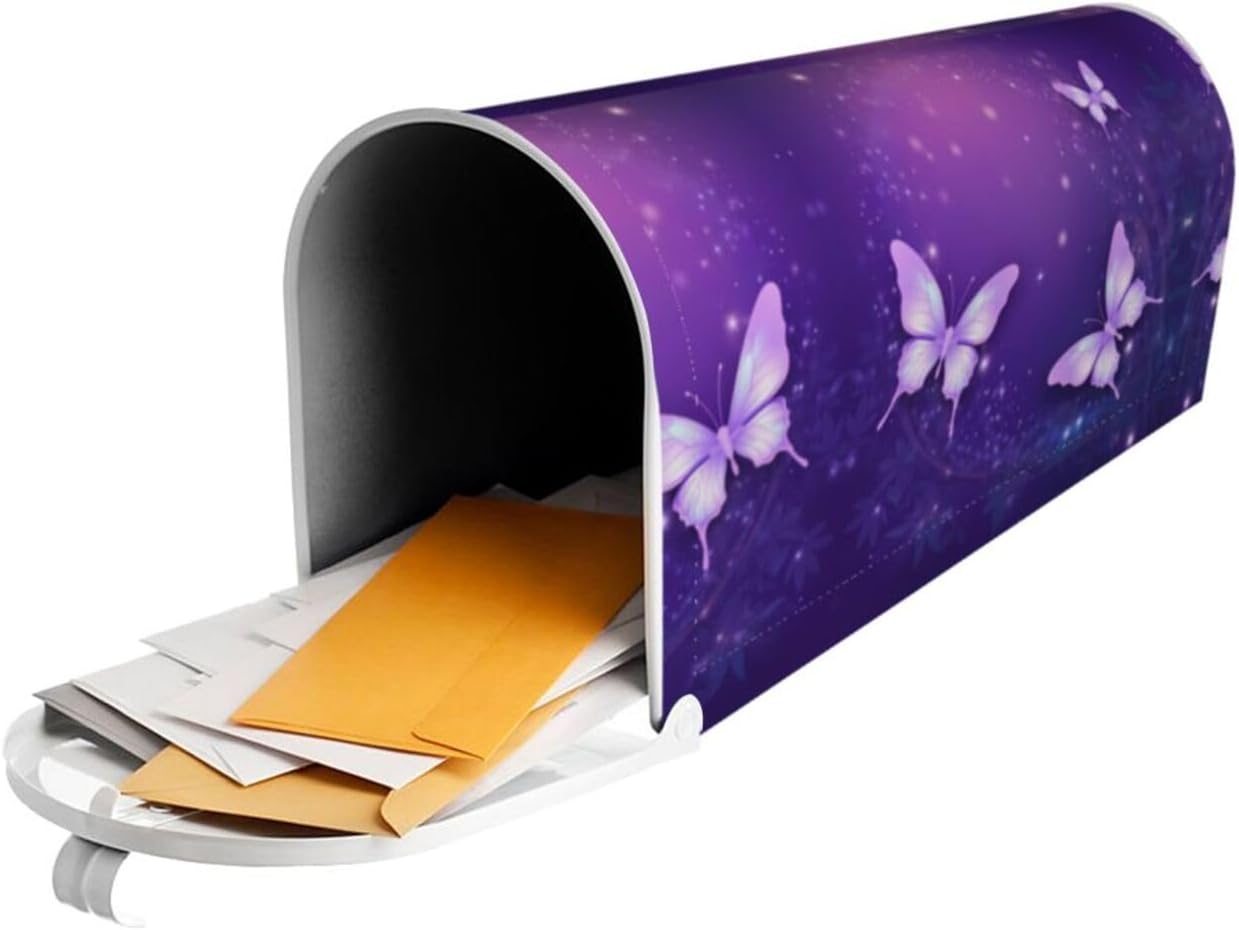 Purple Butterfly Mailbox Cover Magnetic Mailbox Protective Cover, Home Mailbox Decor for Outside Garden Yard, Purple Butterfly Letter Box Cover Standard Size 25.5x21 in