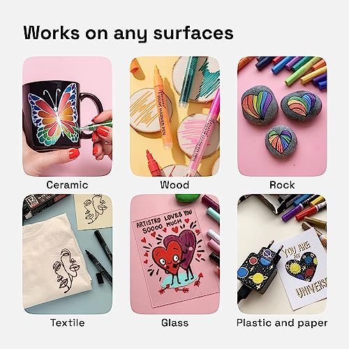 Artistro Metallic Paint Pens For Rock Painting, Stone, Ceramic, Glass, Wood, Fabric, Pebbles, Scrapbook Journals, Photo Albums, Card Stocks. Set Of 12 Acrylic Paint Markers Extra-Fine Tip 0.7Mm #TOP2