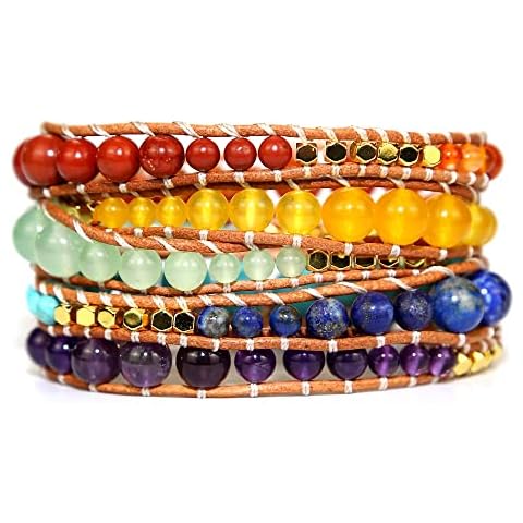 ZOSOJONA Wrap Bracelet For Women/Men | Adjustable Multilayer Genuine Leather Boho Handmade Beaded Bracelets, Agate Cover