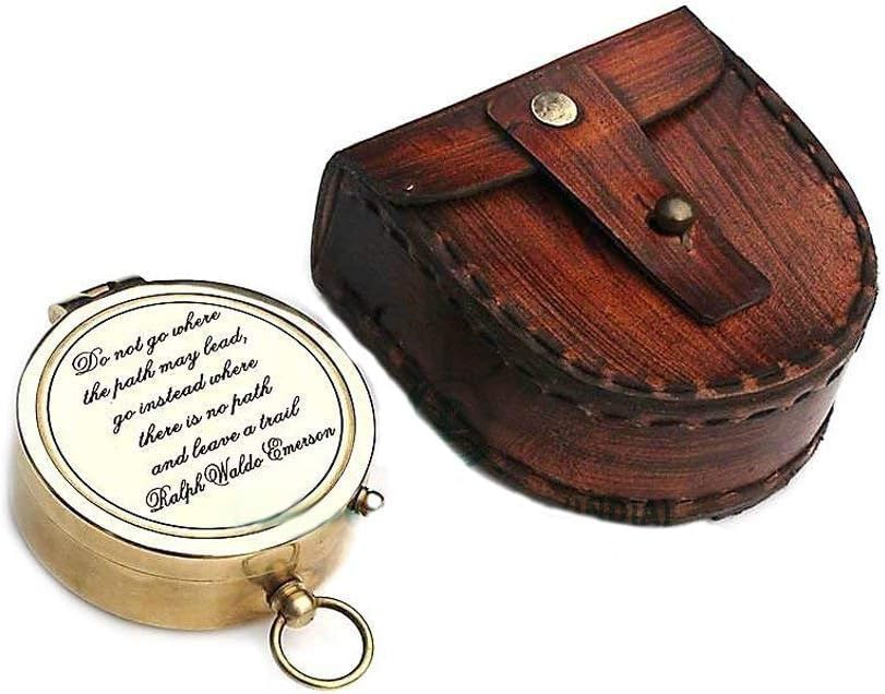 Brújula Ralph Waldo Emerson de Latón con Estuche de Cuero miniatura 1