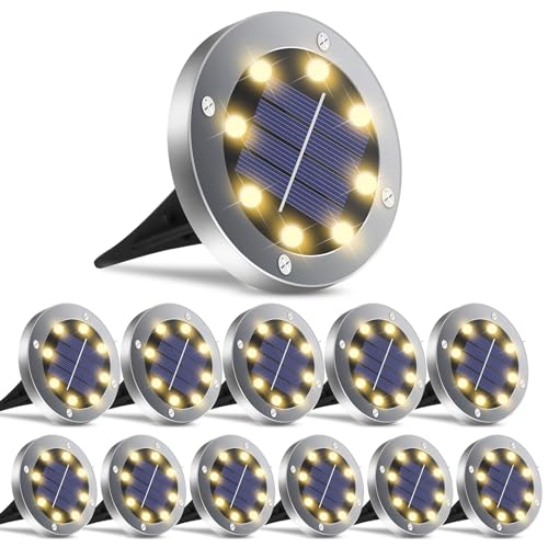 Solar Outdoor 12-Pack Lights: Waterproof, Bright In-Ground Pathway Lights - Warm Glow for...