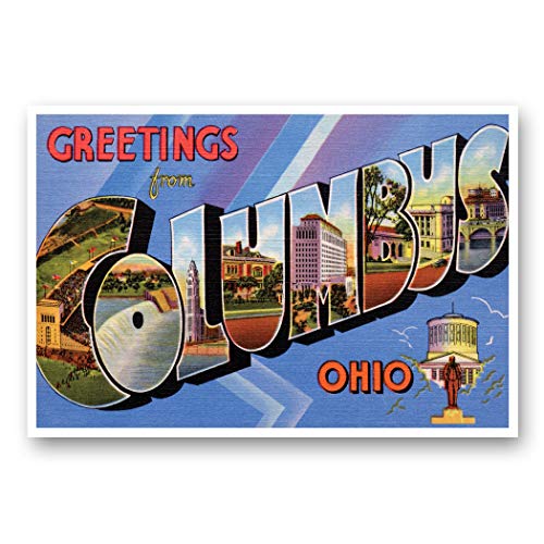 GREETINGS FROM COLUMBUS, OH vintage reprint postcard set of 20 identical postcards. Large Letter Columbus, Ohio city name post card pack (ca. 1930's-1940's). Made in USA.