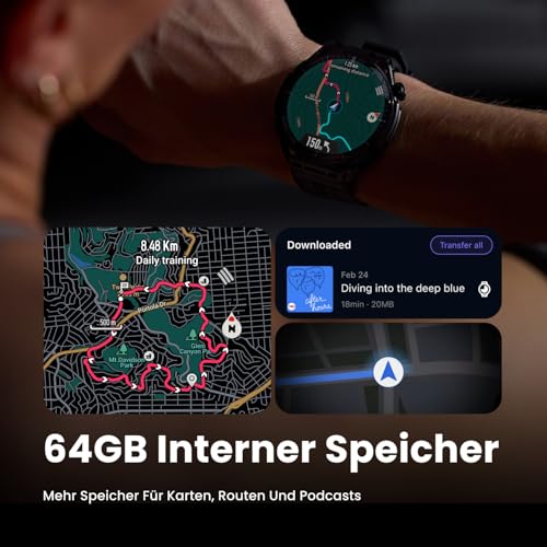 Amazfit Balance 3 GPS-Smartwatch, 48mm 1,5" AMOLED mit Saphirglas, Edelstahlgehäuse, NFC, 21 Tage Akkulaufzeit, Taschenlampe, 64GB, Offline-Karten, 10 ATM, 180+ Sportmodi & HYROX Fitness-Tracker
