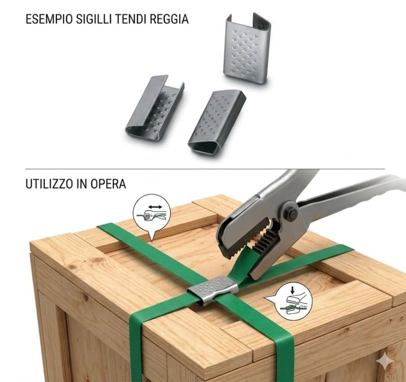 Confezione da 2000 sigilli in metallo bulinato per reggia da 12 mm