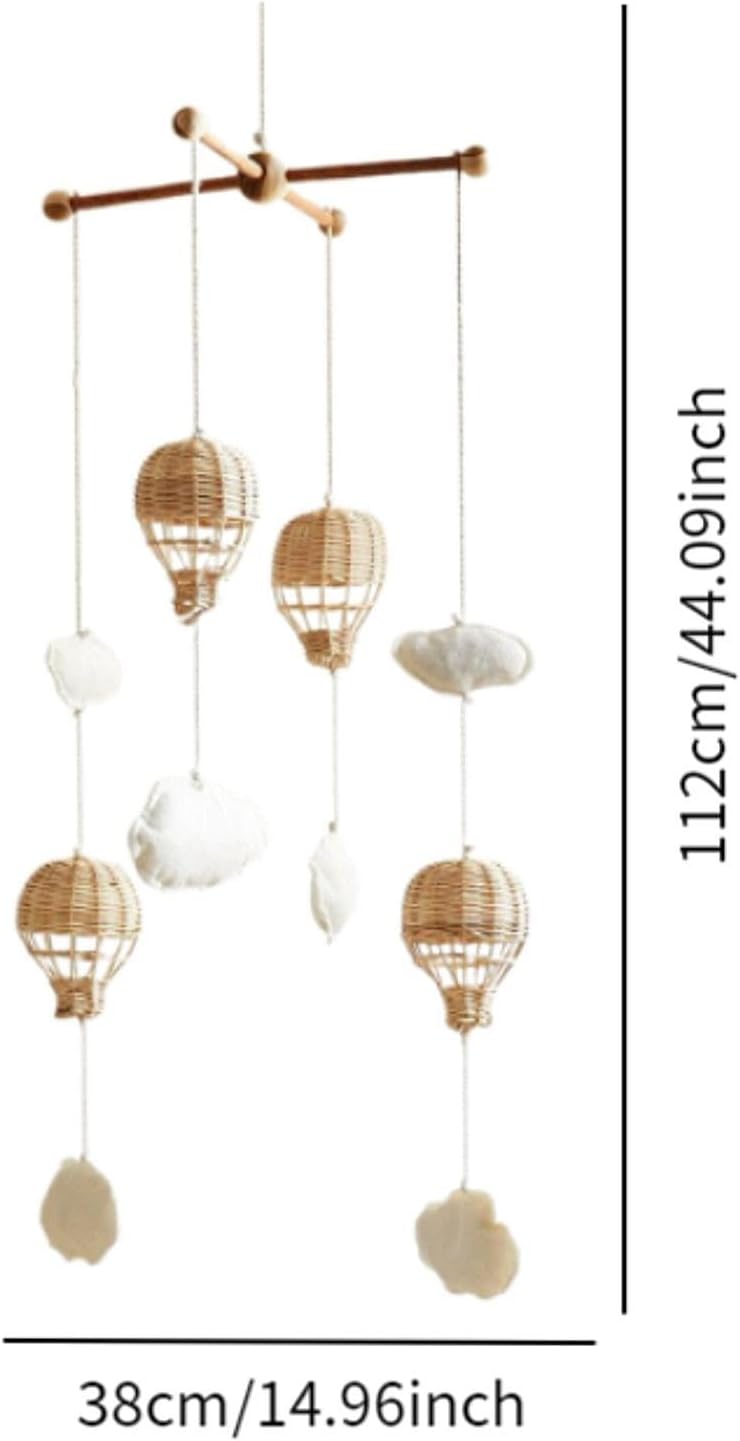Baby Mobile for Crib Decorating Rattan Hot Air Balloon Pendant Cloud Ornament for Infant Sensory Infants 0-6 Months