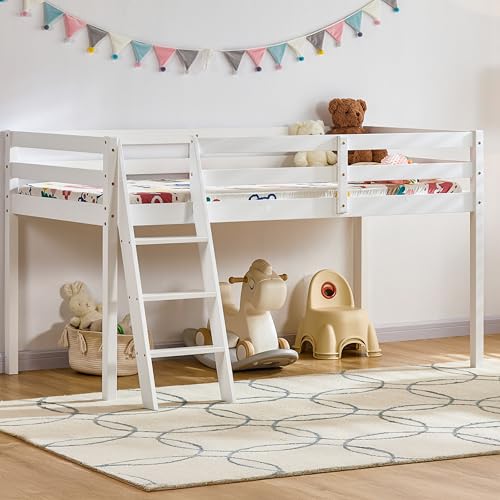 Vida Designs Sydney Single Bunk Bed | White | Solid Pine Wood | 3ft | Ladder | High Sleeper Design & Guard Rails | Space-Saving | Storage | Versatile | Children Bedroom Furniture