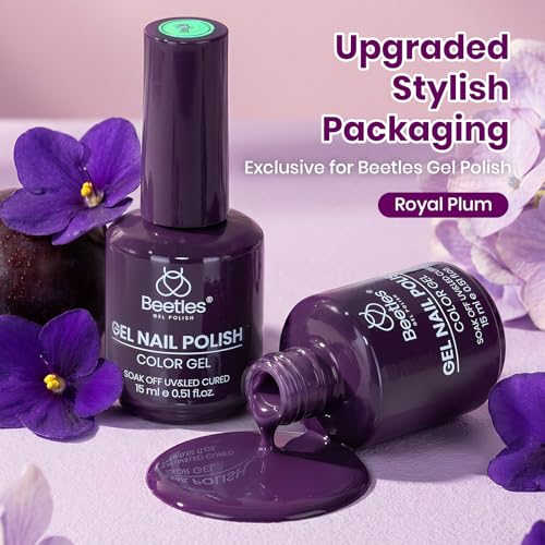 Image of Beetles Purple Gel Polish - Royal Plum, 1pc 15ml Deep Purple Color Soak Off UV LED Gel Polish, Glossy Solid Nail Art, Elegant Dark Nails for All Season Party, Salon DIY Manicure