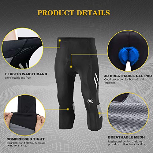 MEETWEE Herren 3/4 Radhose Fahrradhose, Kompression Radlerhose Leggings Radsport Hose für Männer Elastische Atmungsaktive 3D Schwamm Sitzpolster