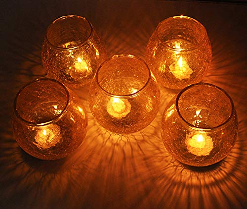 Crackle Glass Romantic Cafe Restaurant Decorative Halloween Candle Holder Votive Lighting Tea Light Candle Holder Set Of 5 Pcs #TOP1