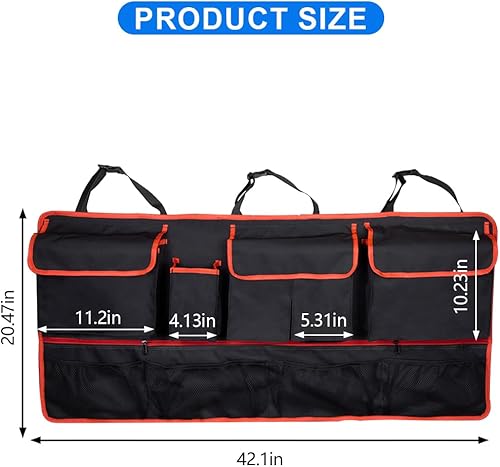 Miniatura 2 de Mandark Organizador de maletero de automóvil, bolsa de almacenamiento de carga colgante para asiento trasero de vehículo con red elástica robusta,