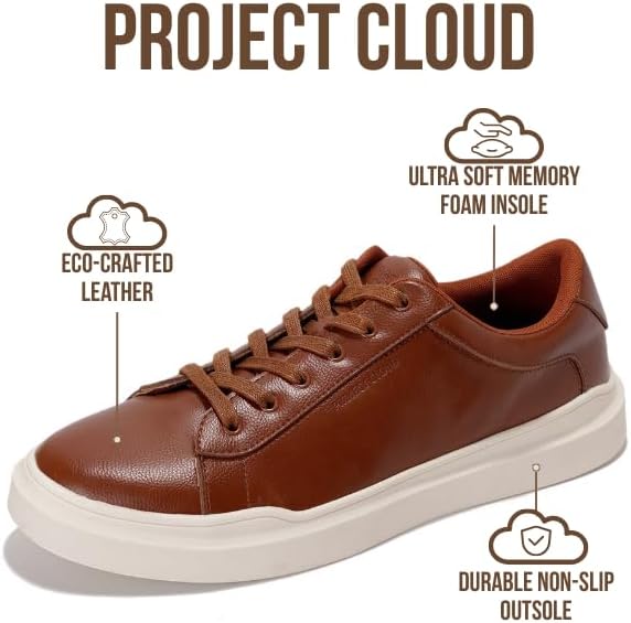 Project Cloud Mens Sneakers - Eco-Friendly Leather Memory Foam Insole Dress Shoes for Men Non Slip Laced-Up Water-Resistant Mens Casual Shoes - Dress Sneakers 2026 (Tilton) - Image 3