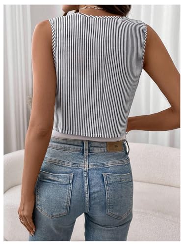 GORGLITTER Women's Linen Button Down Vest Top Sleeveless Waistcoat Business Casual Shirt2