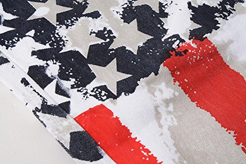 Mens American USA Flag Printed Washed Jeans White Fit Trousers Pants4