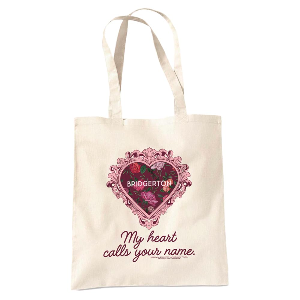 Bridgerton My Heart Calls Your Name Grocery Travel Reusable Tote Bag, Natural